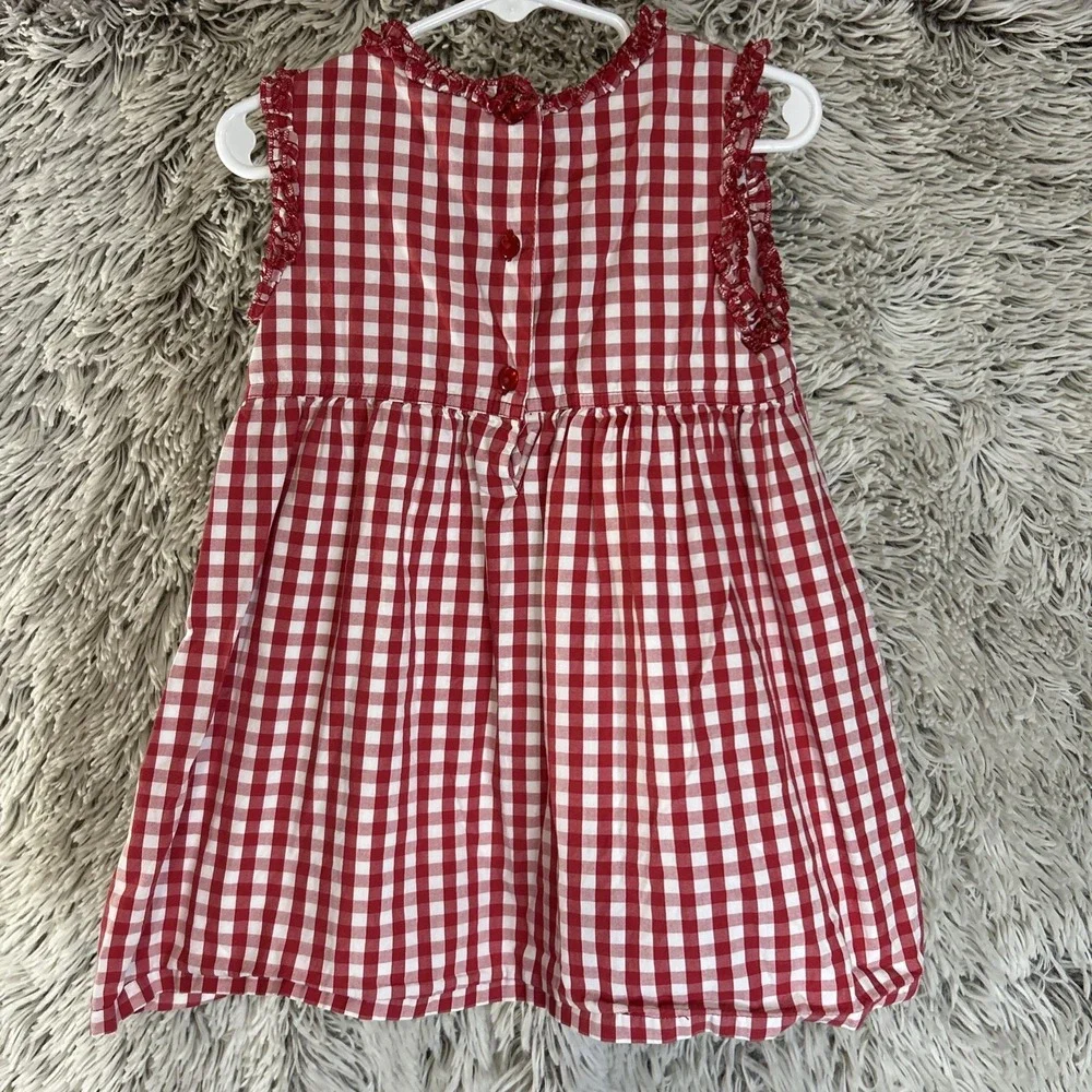 Copper Key‎ Vtg Dress Poppy Seed Flower Embroidery Beads Red White Checker Sz 3T